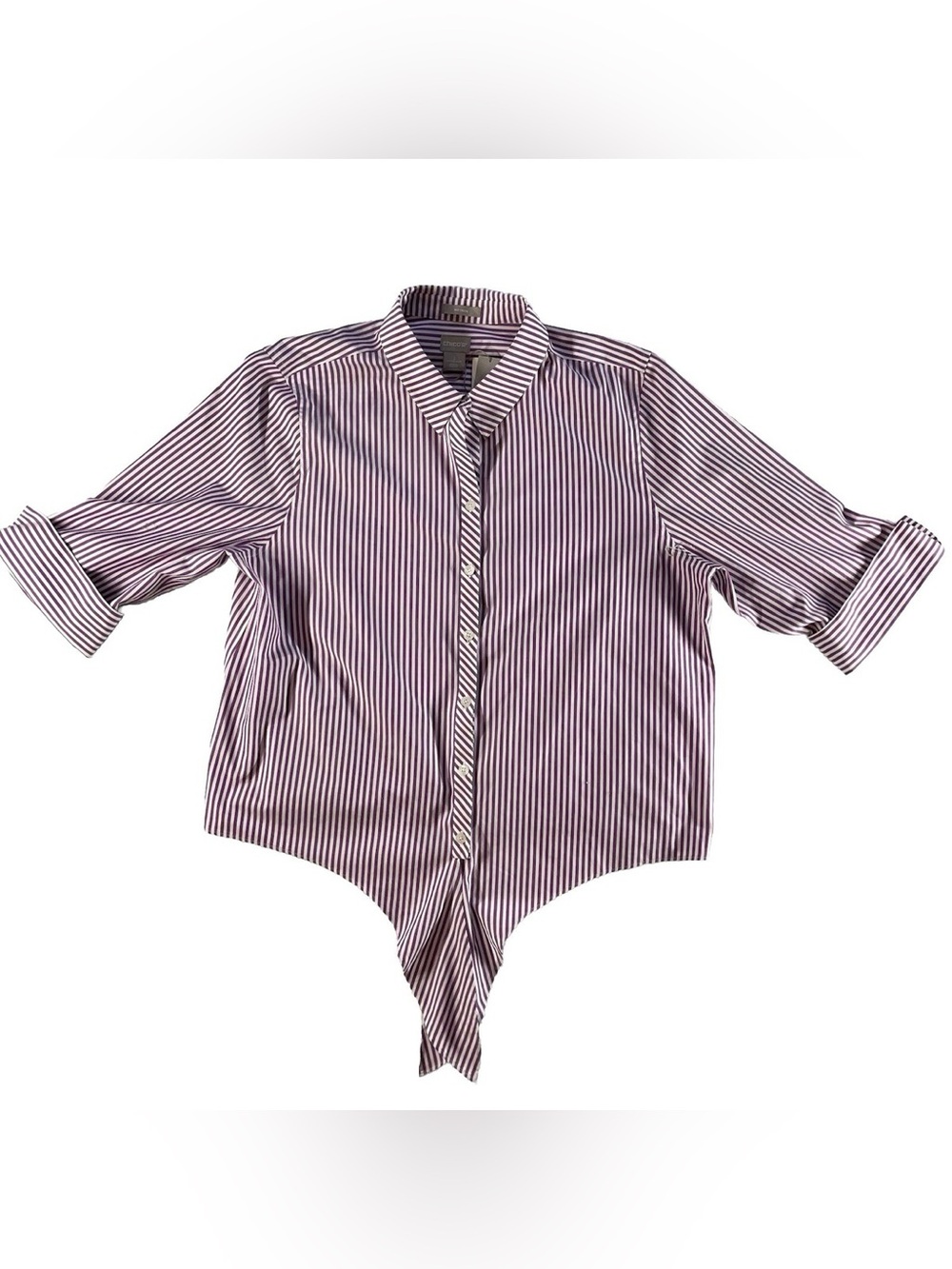 Chico's Vertical Stripe Button-Front Shirt - Purple & White